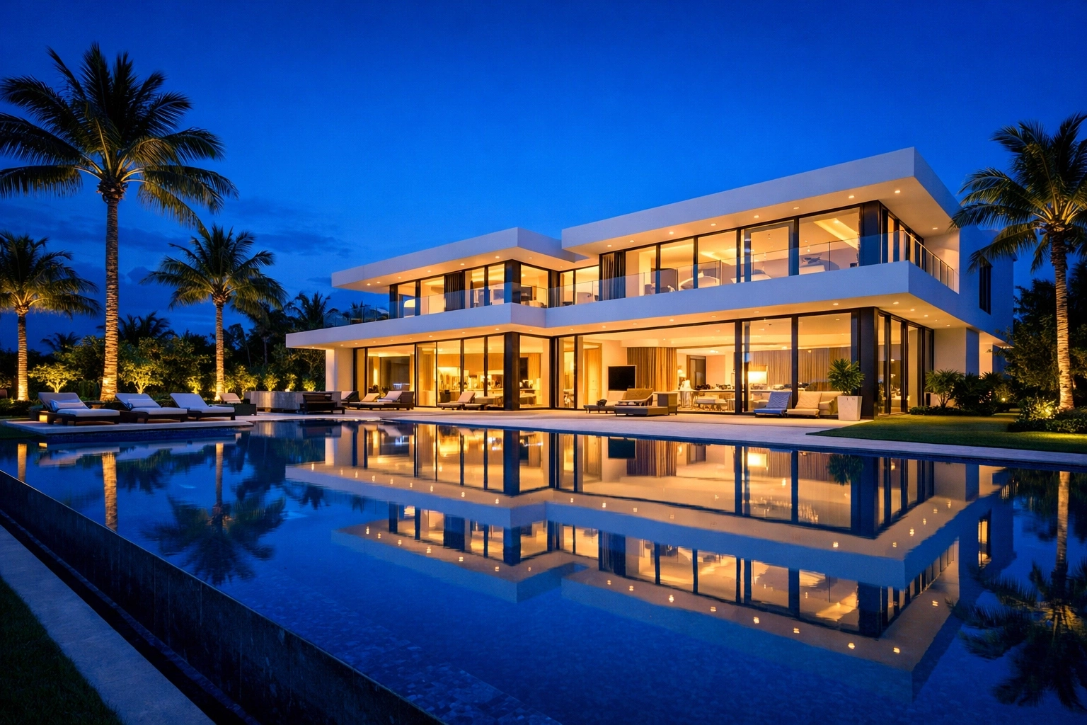 Modern South Florida luxury villa with infinity pool showcasing Florida new construction homes.